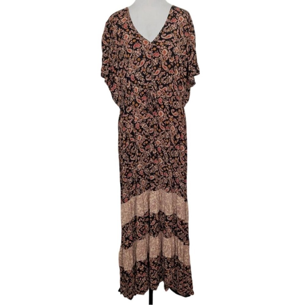 Kate & Sam Floral Paisley Maxi Dress Womens Size XXL Black Mixed Print Tiered